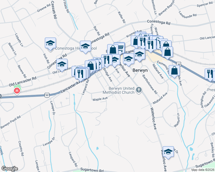 map of restaurants, bars, coffee shops, grocery stores, and more near 60 Central Avenue in Berwyn