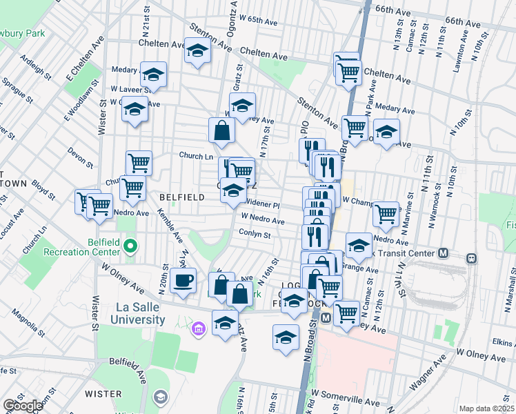 map of restaurants, bars, coffee shops, grocery stores, and more near 1642 Widener Place in Philadelphia
