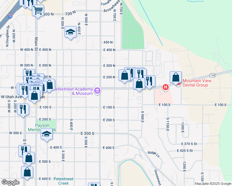 map of restaurants, bars, coffee shops, grocery stores, and more near 76 North 700 East in Payson