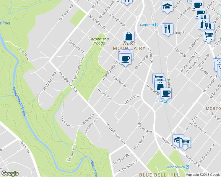 map of restaurants, bars, coffee shops, grocery stores, and more near 742 Carpenter Lane in Philadelphia