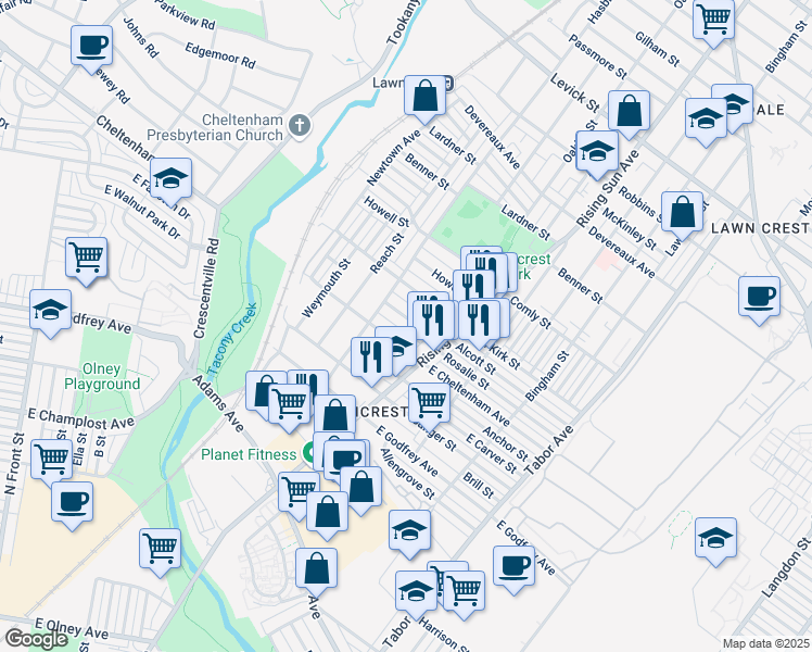 map of restaurants, bars, coffee shops, grocery stores, and more near 436 Alcott Street in Philadelphia