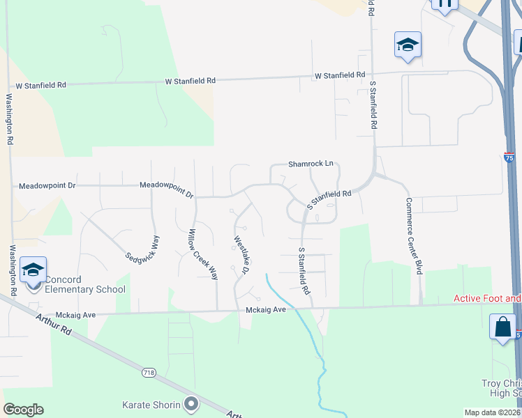 map of restaurants, bars, coffee shops, grocery stores, and more near 635 Willow Point Court in Troy