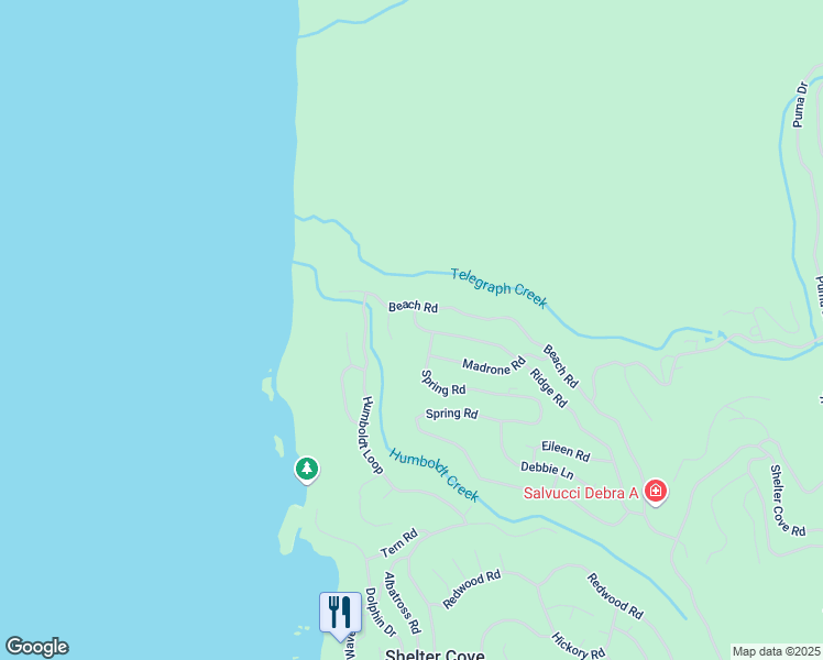 map of restaurants, bars, coffee shops, grocery stores, and more near 634 Ridge Rd in Whitethorn