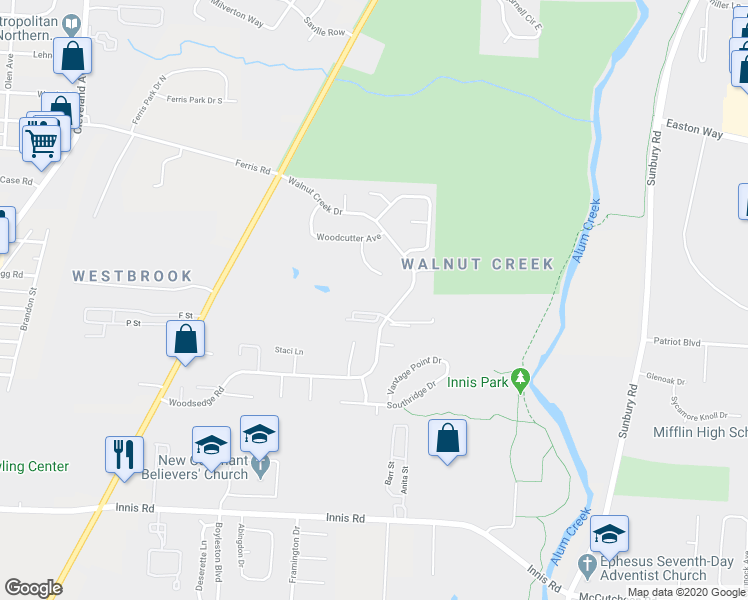 map of restaurants, bars, coffee shops, grocery stores, and more near 2718 Stonehenge Drive in Columbus