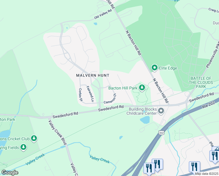 map of restaurants, bars, coffee shops, grocery stores, and more near 3 Emerson Way in Exton