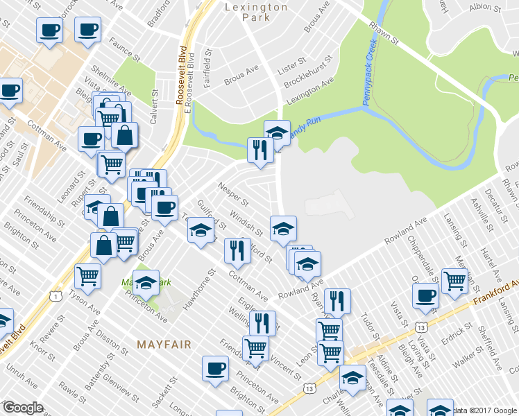 map of restaurants, bars, coffee shops, grocery stores, and more near 3043 Nesper Street in Philadelphia