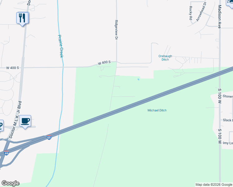 map of restaurants, bars, coffee shops, grocery stores, and more near 4188 South Ridgeview Road in Anderson