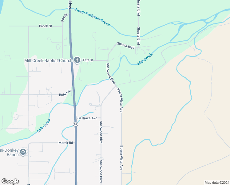 map of restaurants, bars, coffee shops, grocery stores, and more near 8560 Sherwood Boulevard in Los Molinos