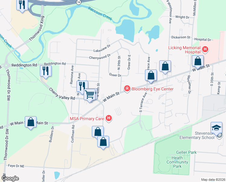 map of restaurants, bars, coffee shops, grocery stores, and more near 1708 West Main Street in Newark
