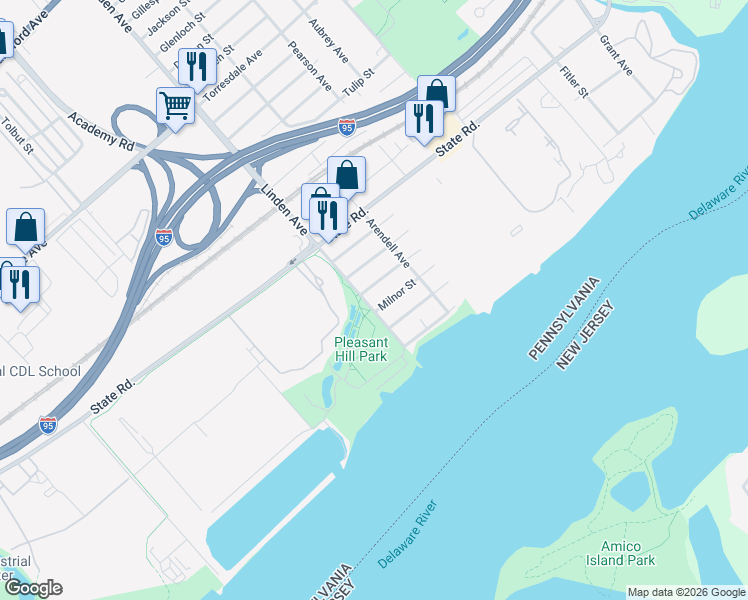 map of restaurants, bars, coffee shops, grocery stores, and more near 5123 Linden Avenue in Philadelphia