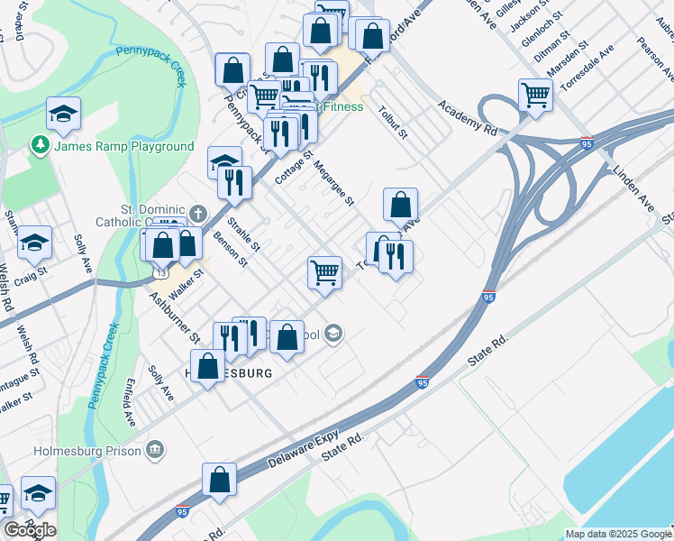 map of restaurants, bars, coffee shops, grocery stores, and more near 4634 Pennypack Street in Philadelphia