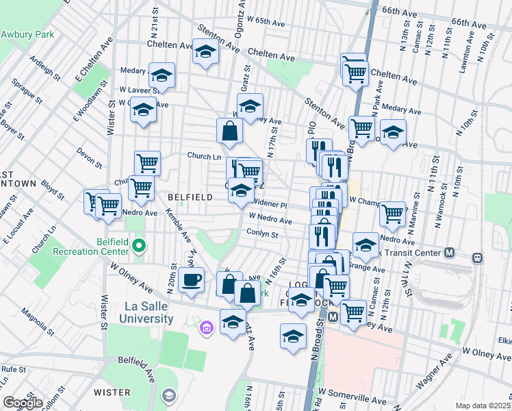 map of restaurants, bars, coffee shops, grocery stores, and more near 1708 Widener Place in Philadelphia