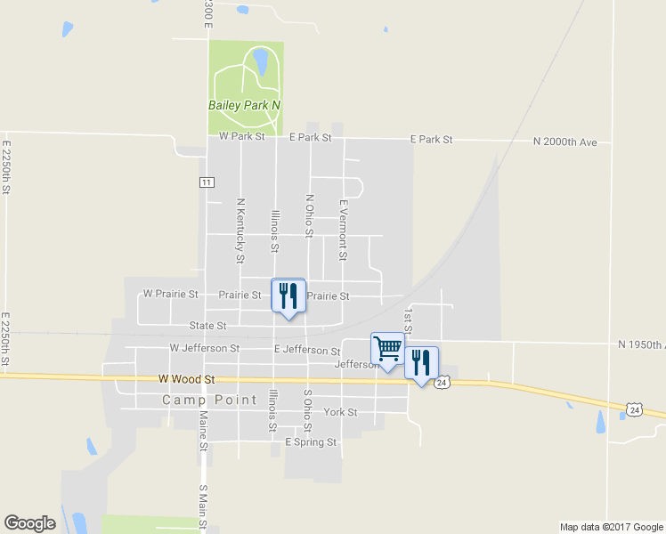 map of restaurants, bars, coffee shops, grocery stores, and more near 214 North Vermont Street in Camp Point