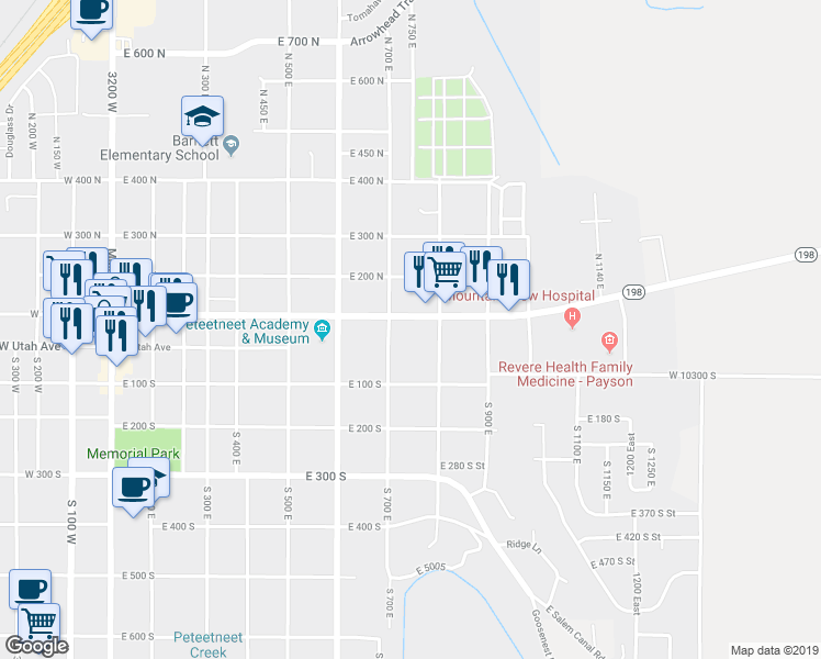 map of restaurants, bars, coffee shops, grocery stores, and more near 790 East 100 North in Payson