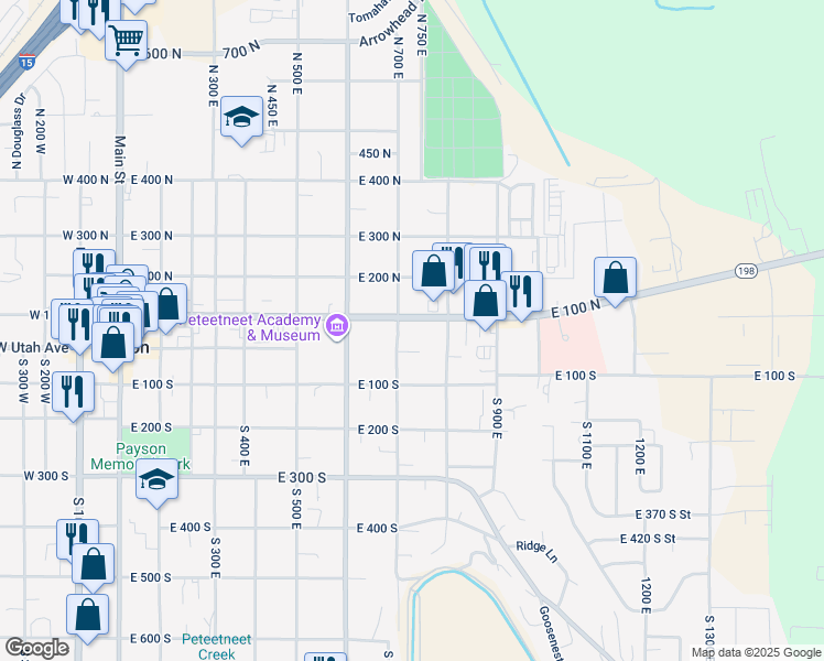 map of restaurants, bars, coffee shops, grocery stores, and more near 76 North 700 East in Payson