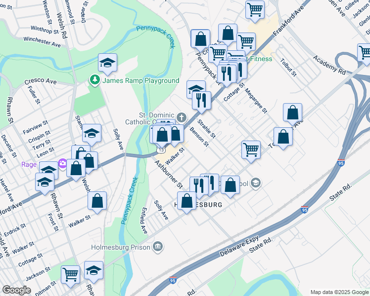 map of restaurants, bars, coffee shops, grocery stores, and more near 4302 Blakiston Street in Philadelphia