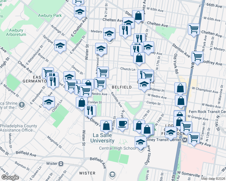 map of restaurants, bars, coffee shops, grocery stores, and more near 5917 Kemble Avenue in Philadelphia