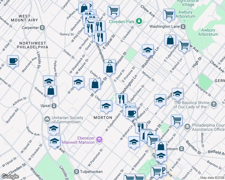map of restaurants, bars, coffee shops, grocery stores, and more near 6330 Germantown Avenue in Philadelphia