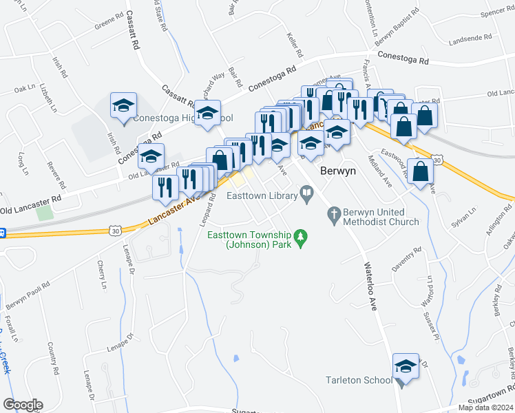 map of restaurants, bars, coffee shops, grocery stores, and more near 67 Central Avenue in Berwyn