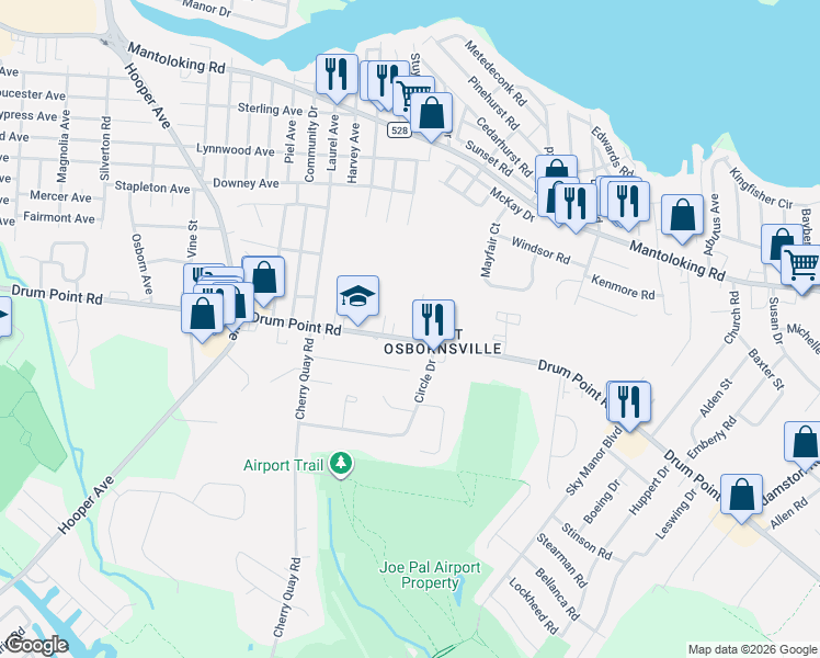 map of restaurants, bars, coffee shops, grocery stores, and more near 4 Aarons Way in Brick Township