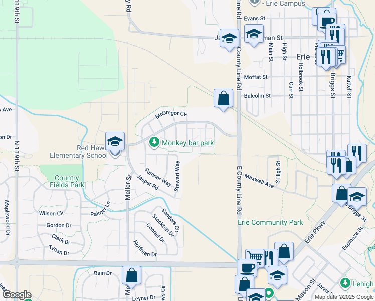map of restaurants, bars, coffee shops, grocery stores, and more near 1200 Jackson Drive in Erie