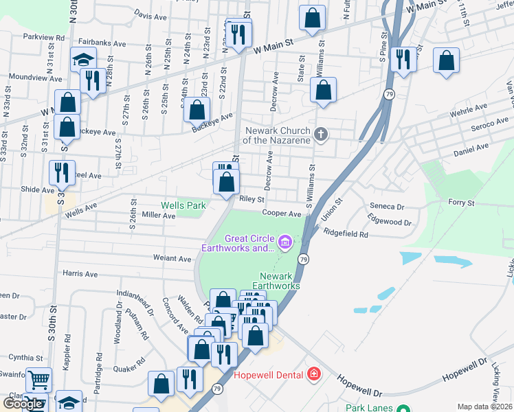 map of restaurants, bars, coffee shops, grocery stores, and more near 105 Cooper Avenue in Newark