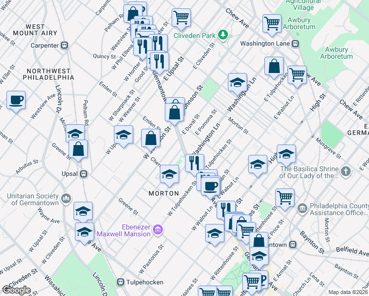 map of restaurants, bars, coffee shops, grocery stores, and more near 6311 Germantown Avenue in Philadelphia