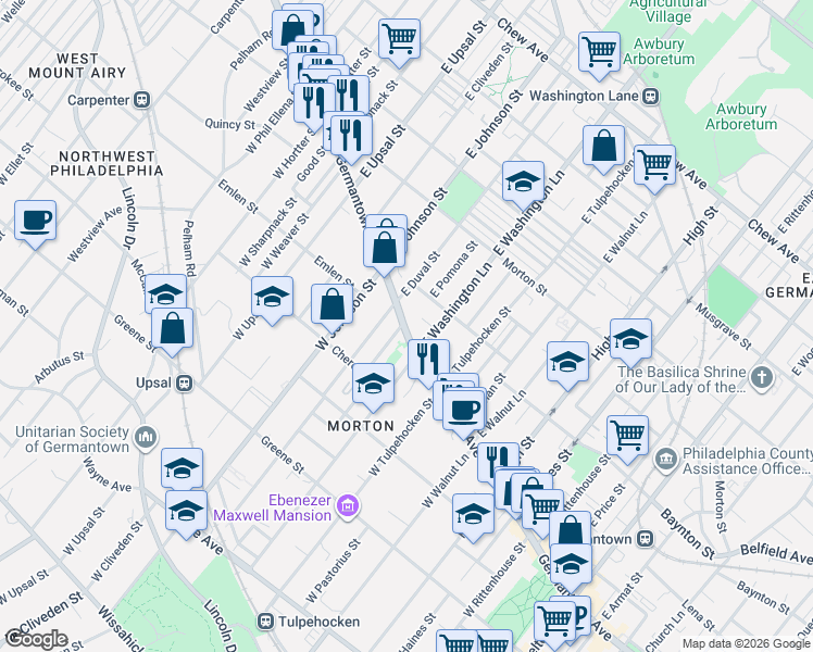 map of restaurants, bars, coffee shops, grocery stores, and more near 6311 Germantown Avenue in Philadelphia