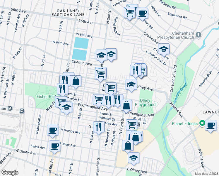 map of restaurants, bars, coffee shops, grocery stores, and more near 150 Sparks Street in Philadelphia