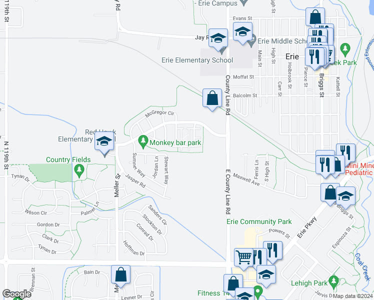 map of restaurants, bars, coffee shops, grocery stores, and more near 92 Jackson Place in Erie