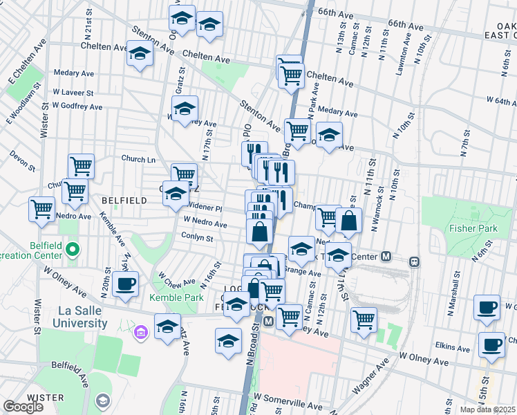 map of restaurants, bars, coffee shops, grocery stores, and more near 5938 Old York Road in Philadelphia