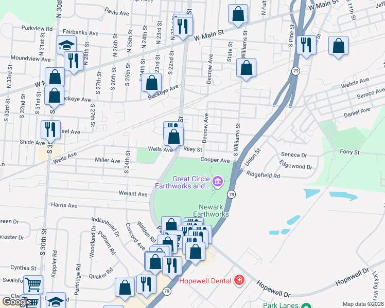 map of restaurants, bars, coffee shops, grocery stores, and more near 105 Cooper Avenue in Newark