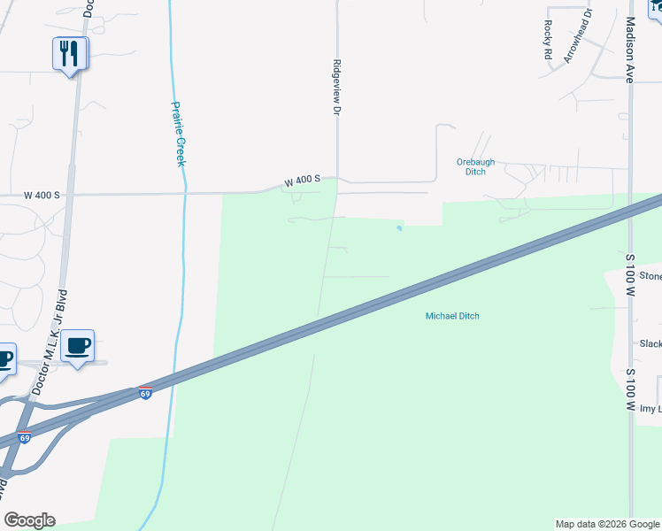 map of restaurants, bars, coffee shops, grocery stores, and more near 4188 South Ridgeview Road in Anderson