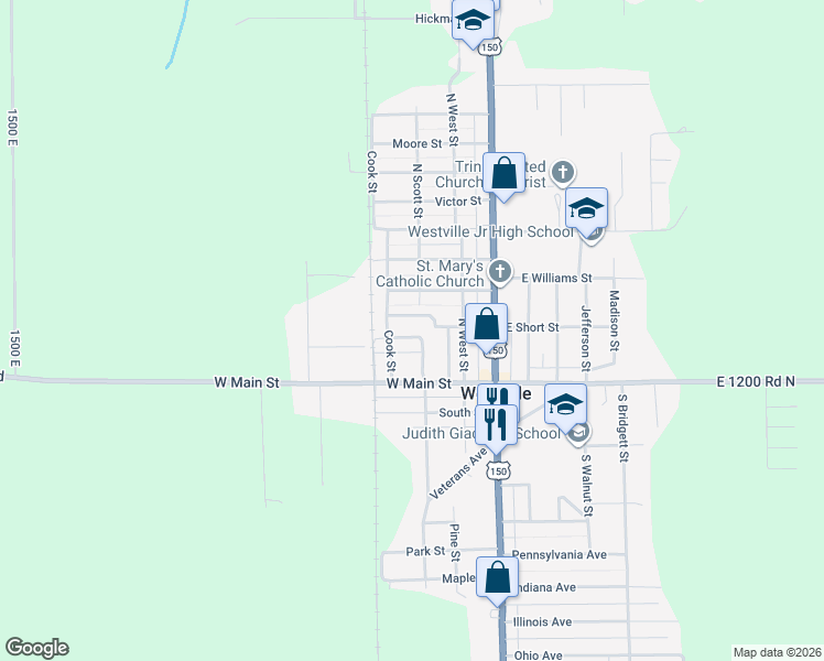 map of restaurants, bars, coffee shops, grocery stores, and more near 301-399 North in Westville