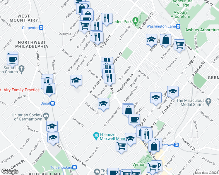 map of restaurants, bars, coffee shops, grocery stores, and more near 6336 Germantown Avenue in Philadelphia