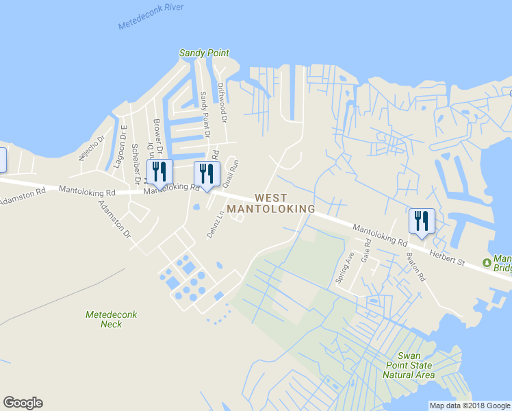 map of restaurants, bars, coffee shops, grocery stores, and more near 209 Mantoloking Road in Brick