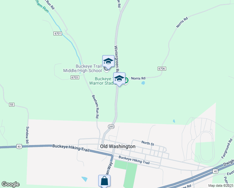 map of restaurants, bars, coffee shops, grocery stores, and more near 61561 Wintergreen Road in Lore City