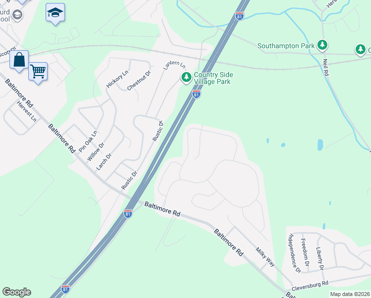 map of restaurants, bars, coffee shops, grocery stores, and more near 207 Woodridge Drive in Shippensburg