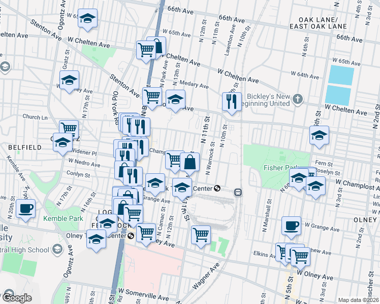 map of restaurants, bars, coffee shops, grocery stores, and more near 6008 North Marvine Street in Philadelphia
