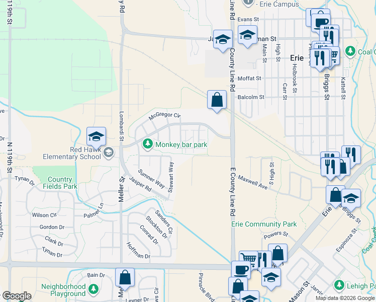 map of restaurants, bars, coffee shops, grocery stores, and more near 1200 Jackson Drive in Erie