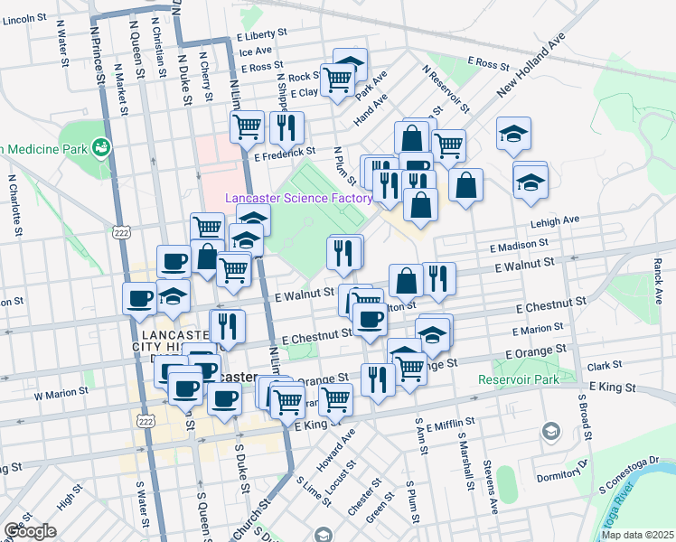 map of restaurants, bars, coffee shops, grocery stores, and more near 348 New Holland Avenue in Lancaster