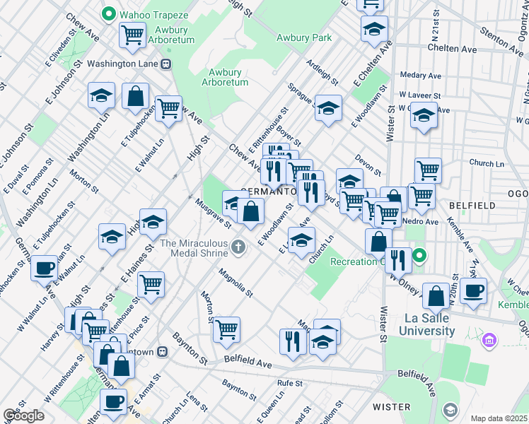 map of restaurants, bars, coffee shops, grocery stores, and more near 702 East Chelten Avenue in Philadelphia