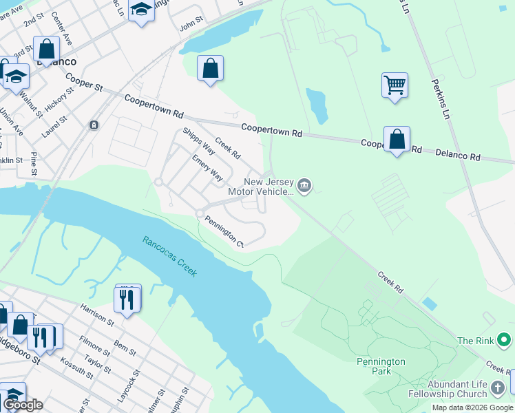 map of restaurants, bars, coffee shops, grocery stores, and more near 20 Wilson Way in Delanco