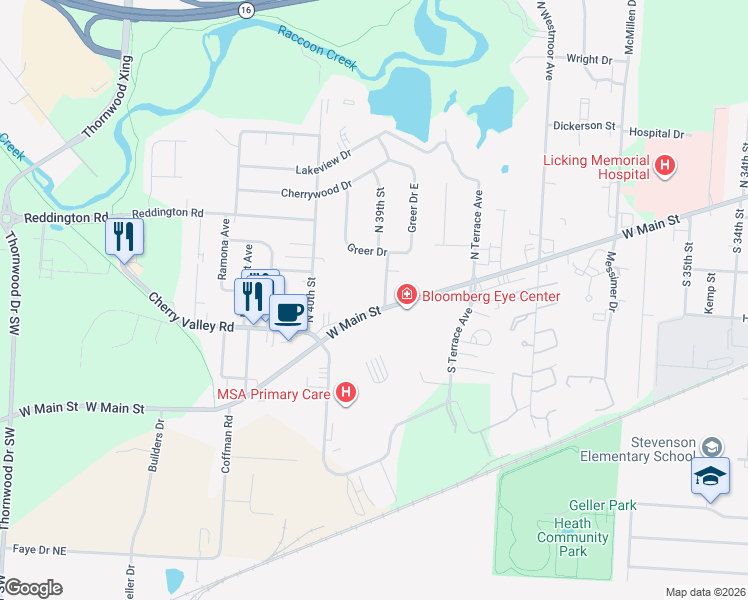 map of restaurants, bars, coffee shops, grocery stores, and more near 1708 West Main Street in Newark