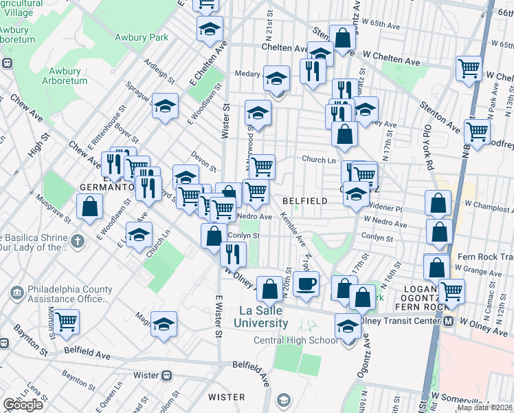 map of restaurants, bars, coffee shops, grocery stores, and more near 5908 North 21st Street in Philadelphia