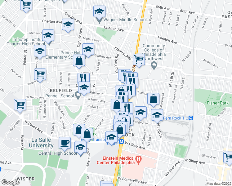 map of restaurants, bars, coffee shops, grocery stores, and more near 1501 Widener Place in Philadelphia
