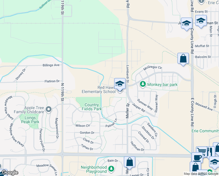 map of restaurants, bars, coffee shops, grocery stores, and more near 103 Kolar Court in Erie