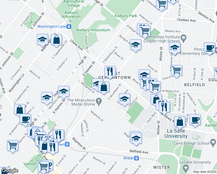 map of restaurants, bars, coffee shops, grocery stores, and more near 700 East Chelten Avenue in Philadelphia