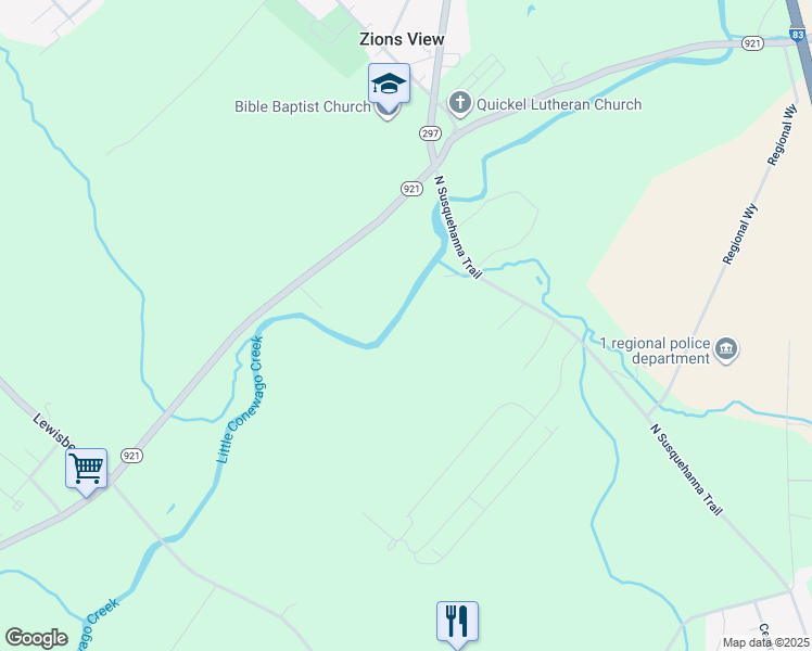 map of restaurants, bars, coffee shops, grocery stores, and more near 55 Pine Creek Lane in York