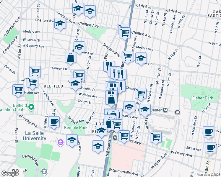 map of restaurants, bars, coffee shops, grocery stores, and more near 5942 Old York Road in Philadelphia